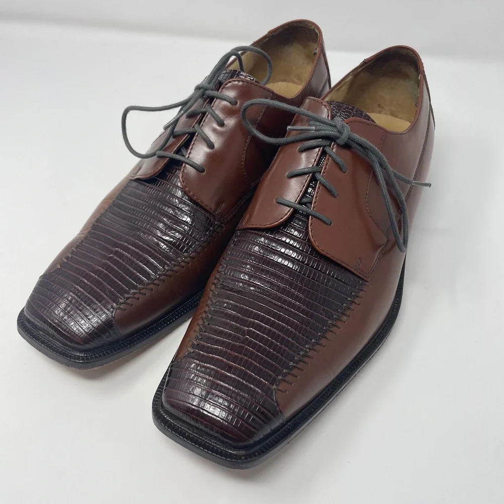 Florsheim Barletta Mens 11.5 D Brown Lizard Embossed Leather Square Toe Oxfords